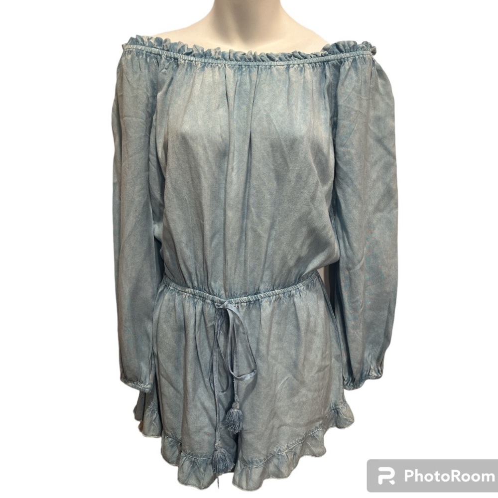Style Envy Romper.  Size medium. On or off shoulder in blue long sleeves
